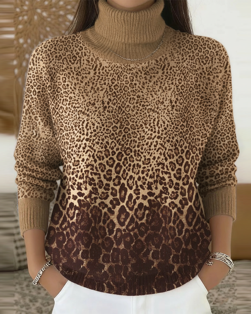 Neformálny sveter so stojačikom a leopardím vzorom