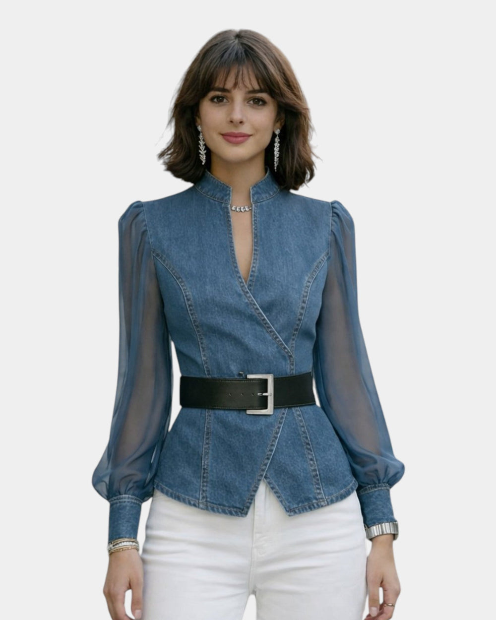 Alizée | Džínsový top s ľahkými šifónovými rukávmi