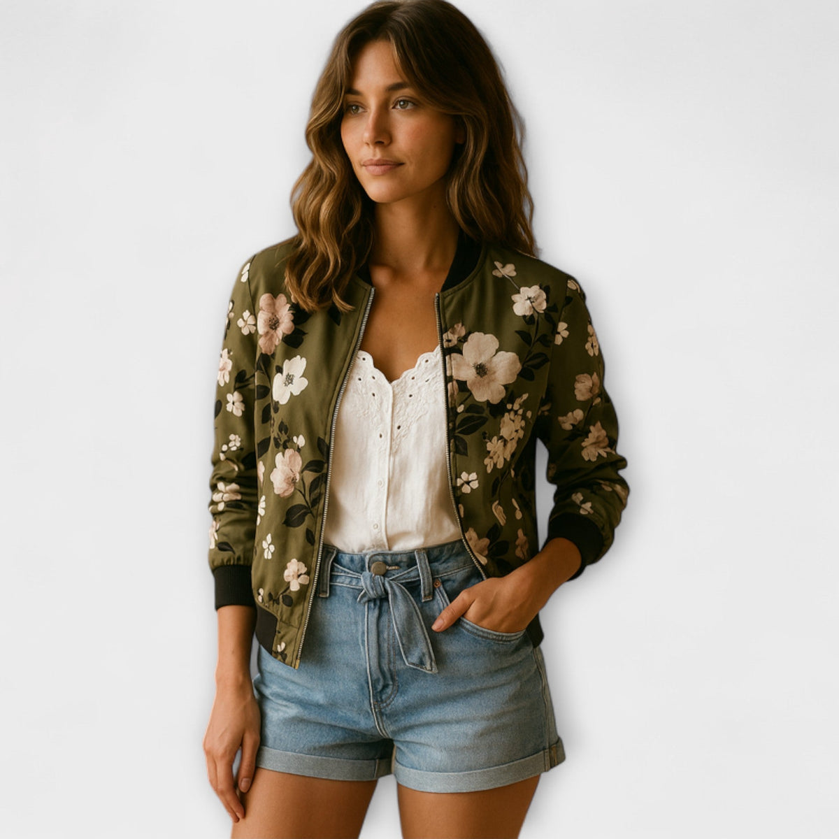 Andreia – Elegantná bomber bunda s kvetinovým vzorom