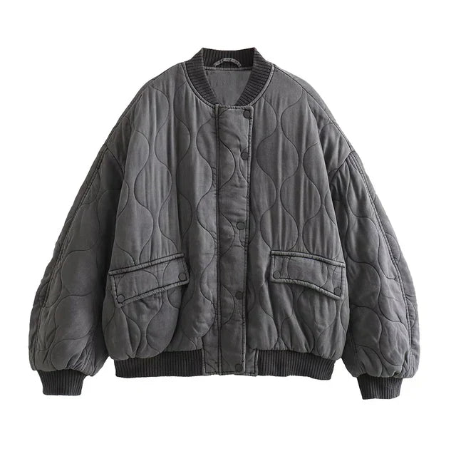 Swara | Sivá trendy bomber bunda voľného strihu