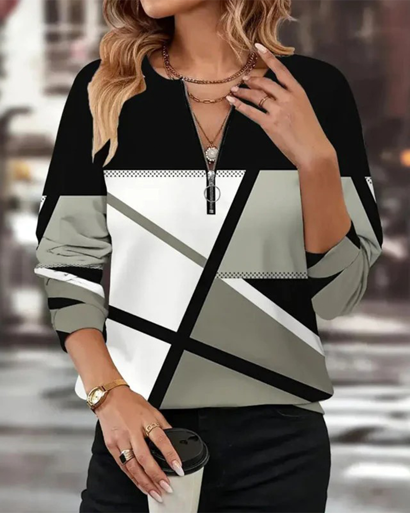 Tričko na zips s geometrickým vzorom