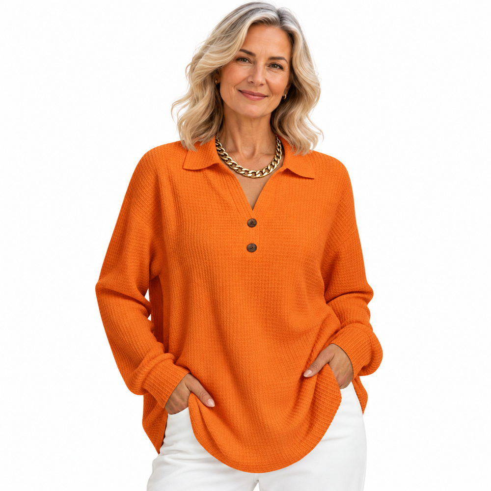 Laura - Oranžový sveter s polo golierom