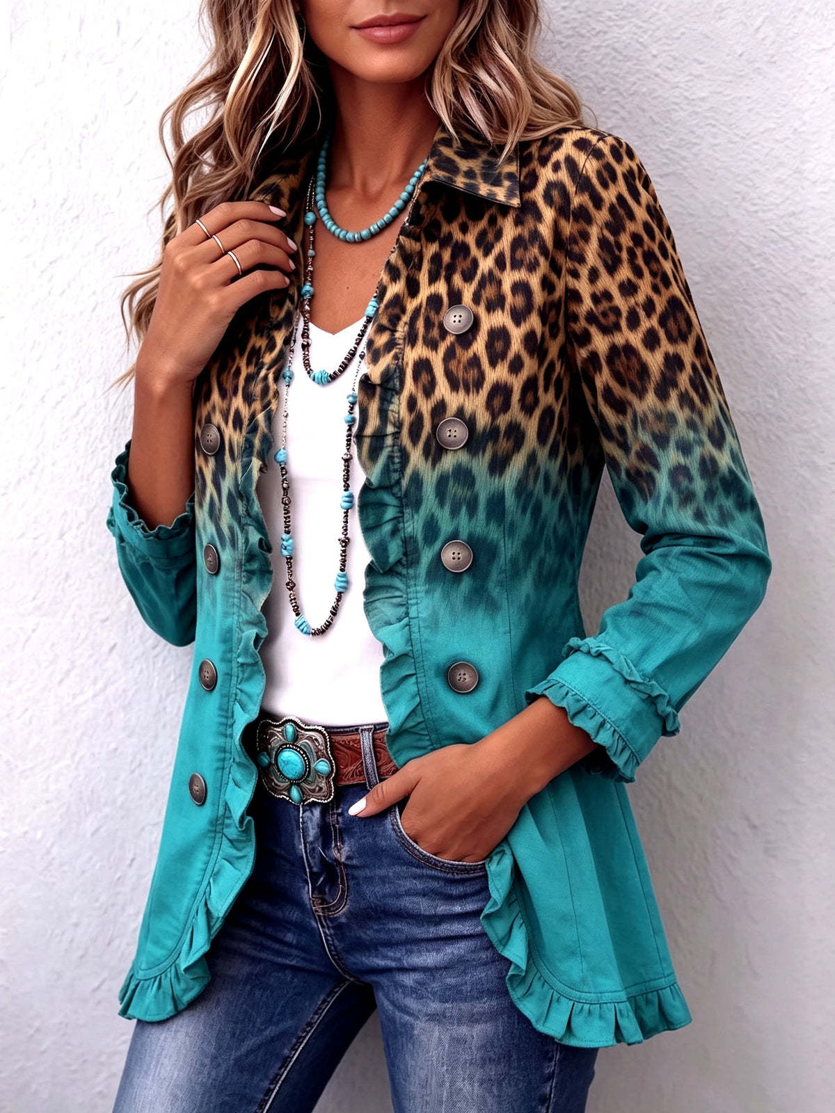 Emma | Sako s volánmi a ombré leopardím vzorom