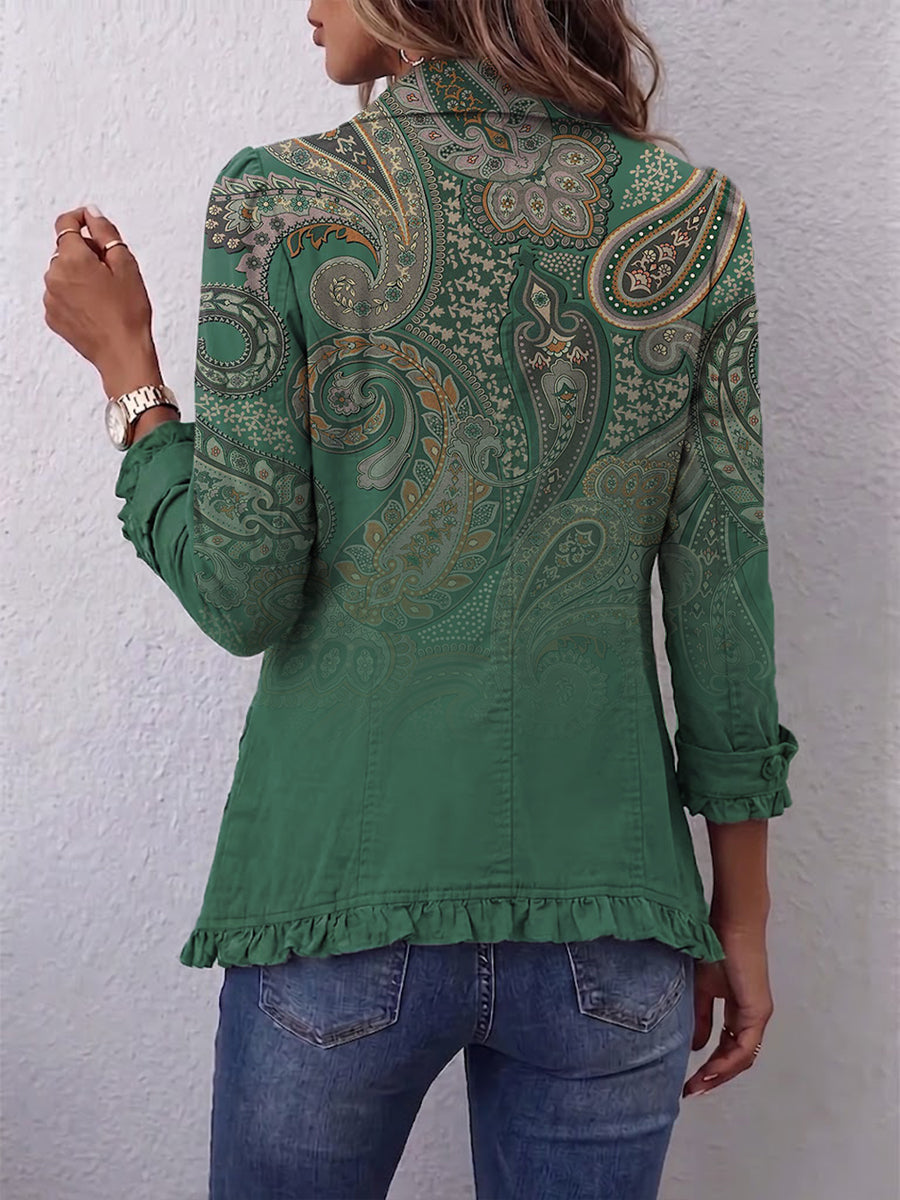 Aria | Boho bunda s volánmi a vzorom paisley