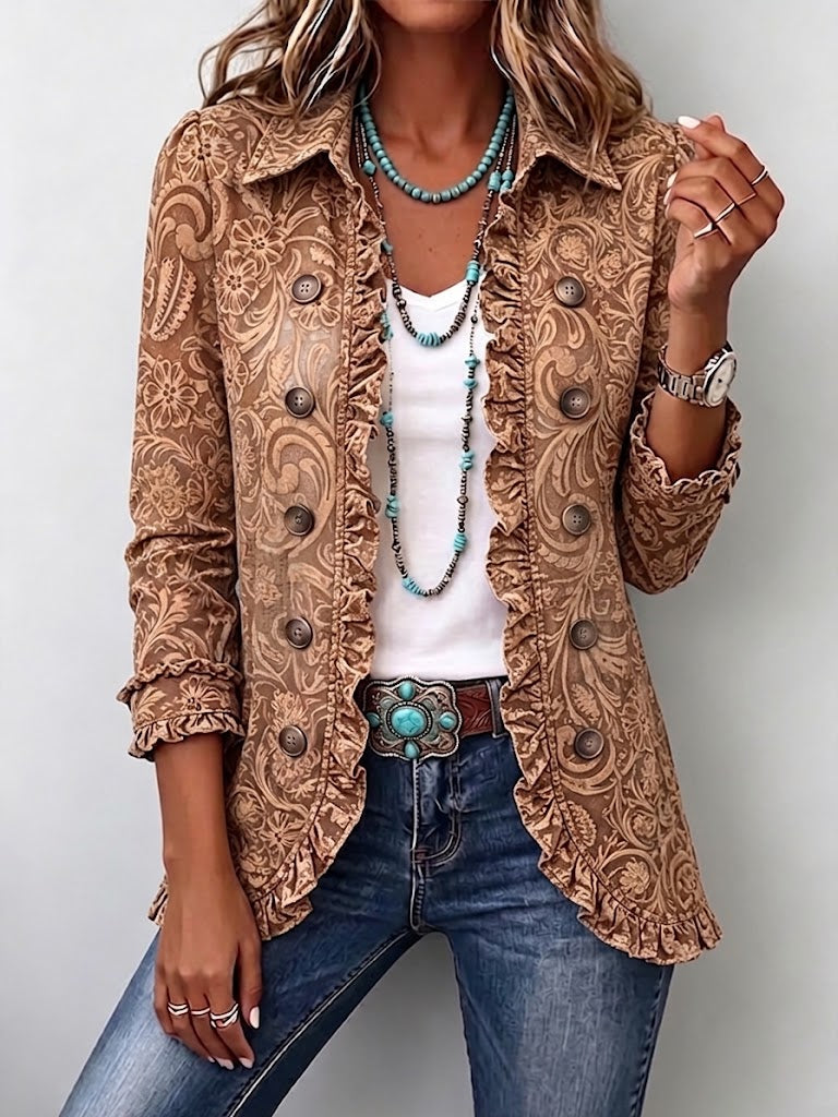 Madison | Vintage boho bunda s volánmi a kvetinovou potlačou