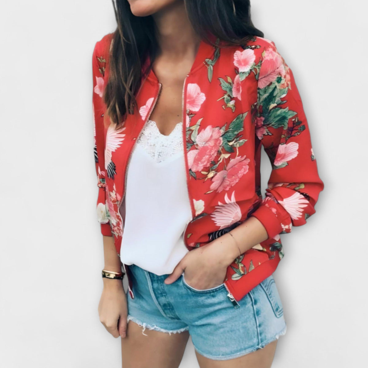Andreia – Elegantná bomber bunda s kvetinovým vzorom